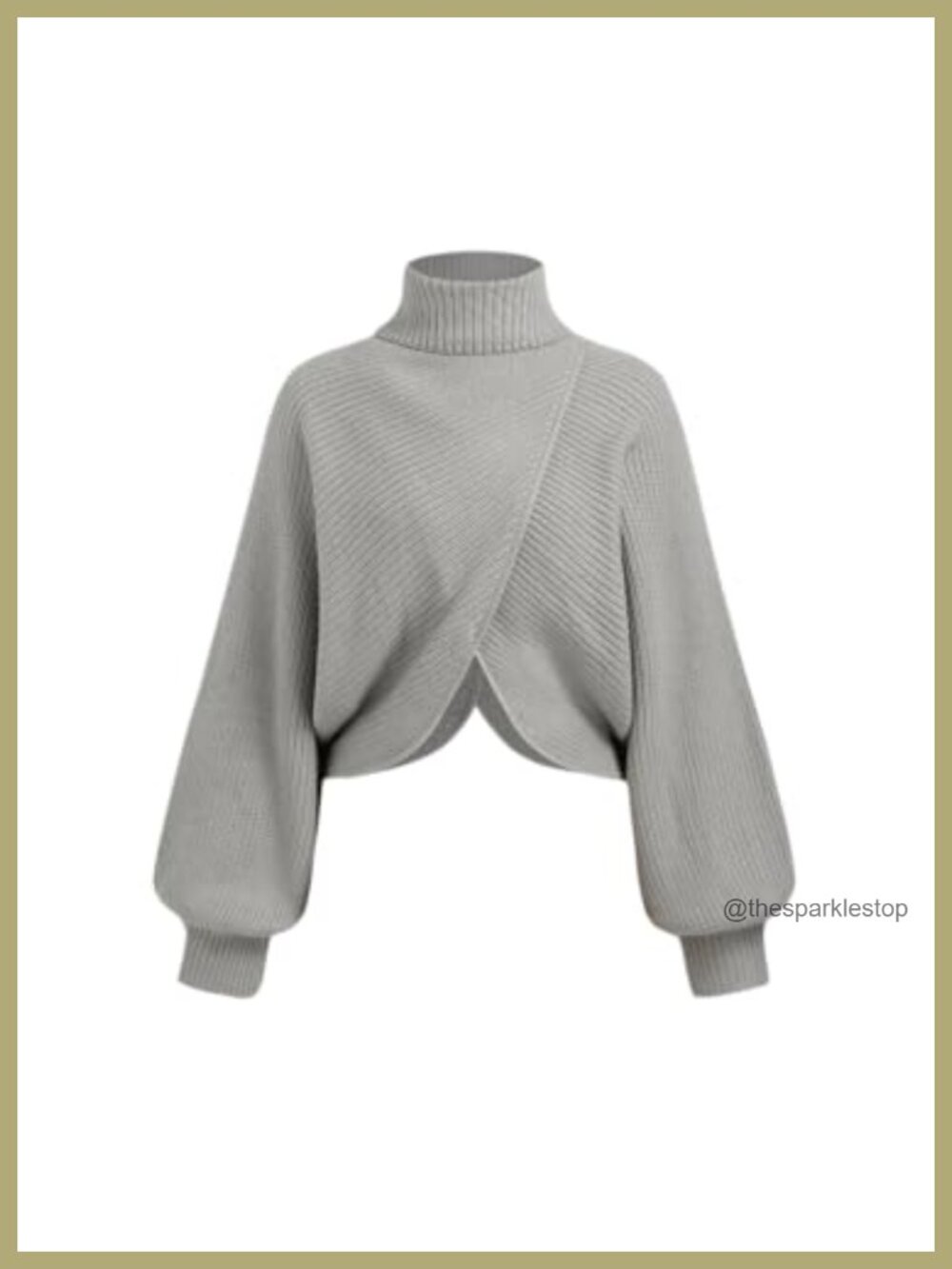Cropped Turtleneck Sweater High Neck Lantern Sleeve Knit Pullover